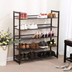 Étagère à chaussures, étagère de rangement à chaussures empilable à 5 niveaux, en treillis métallique, étagère organisatrice à chaussures plate ou inclinée pour 20 à 25 paires, bronze