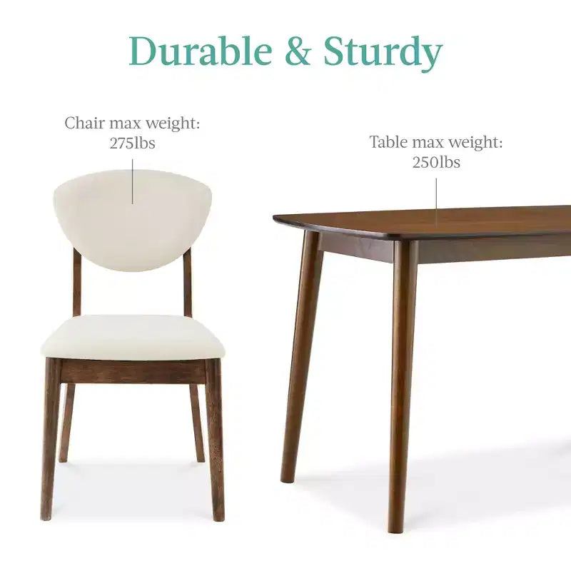 Ensemble de salle à manger compact en bois, style moderne milieu de siècle, avec 4 chaises, assise et dossier rembourrés