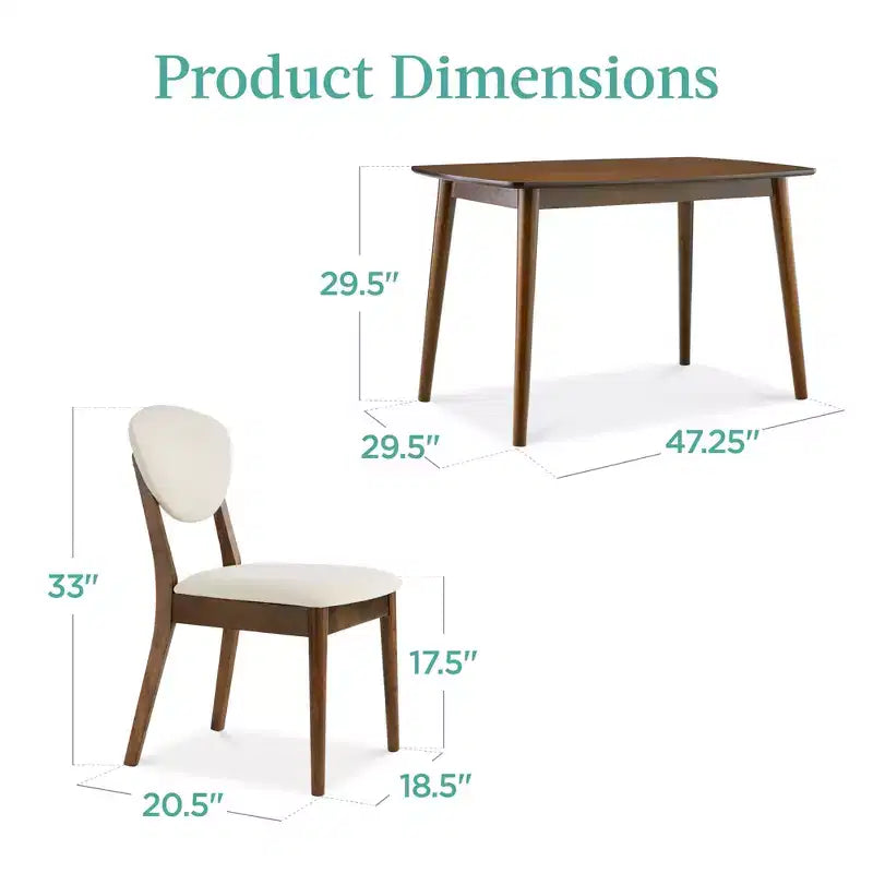 Ensemble de salle à manger compact en bois, style moderne milieu de siècle, avec 4 chaises, assise et dossier rembourrés