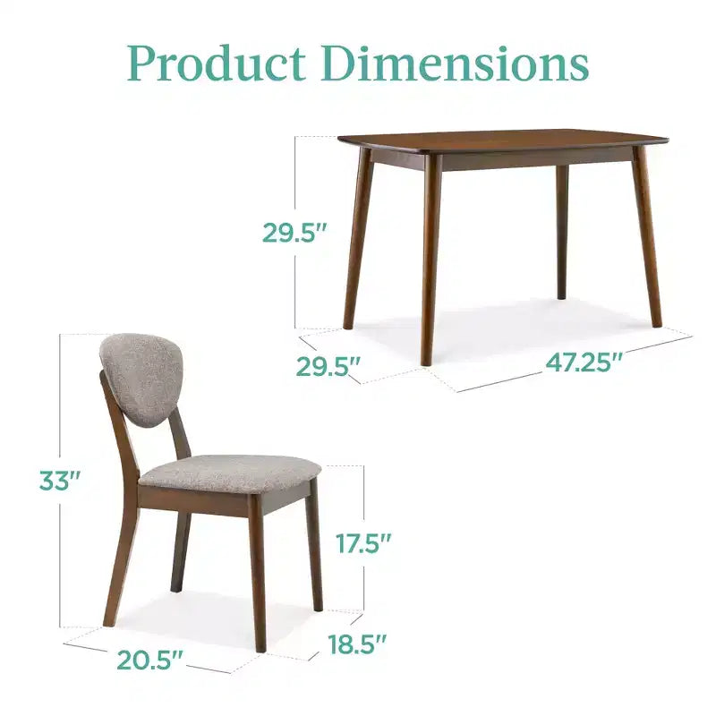 Ensemble de salle à manger compact en bois, style moderne milieu de siècle, avec 4 chaises, assise et dossier rembourrés