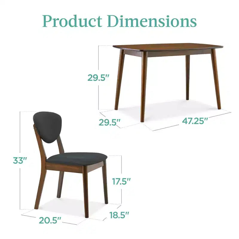 Ensemble de salle à manger compact en bois, style moderne milieu de siècle, avec 4 chaises, assise et dossier rembourrés
