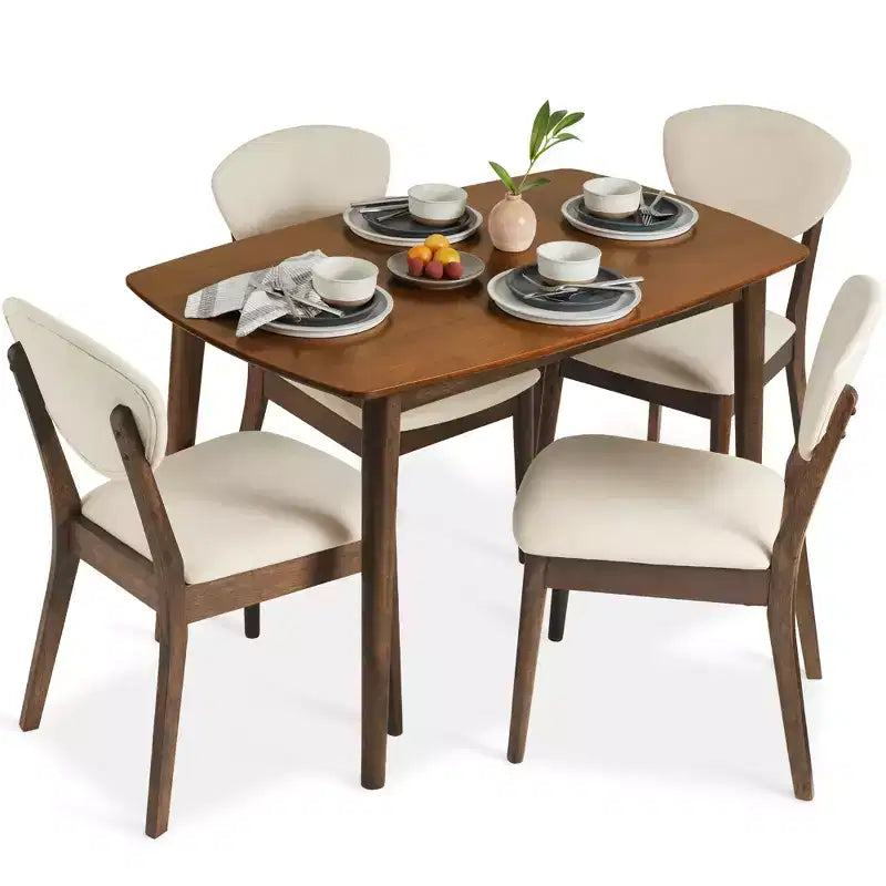 Ensemble de salle à manger compact en bois, style moderne milieu de siècle, avec 4 chaises, assise et dossier rembourrés