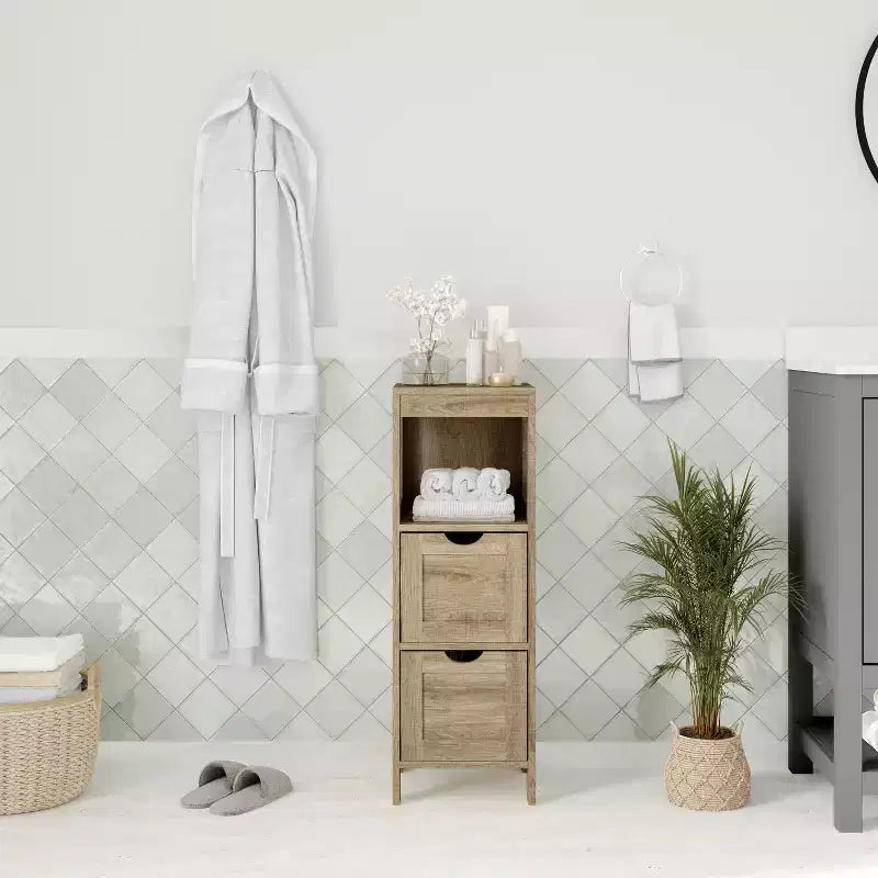2 Drawer Bathroom Storage Cabinet Organizer with Open Display Shelf