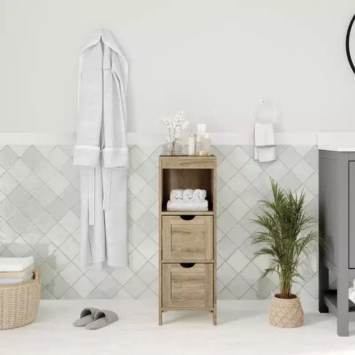 Meuble de rangement de salle de bain à 2 tiroirs avec étagère ouverte