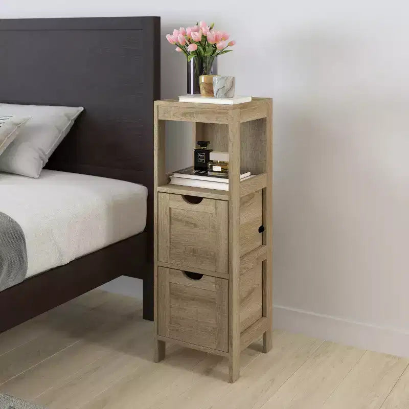 2 Drawer Bathroom Storage Cabinet Organizer with Open Display Shelf