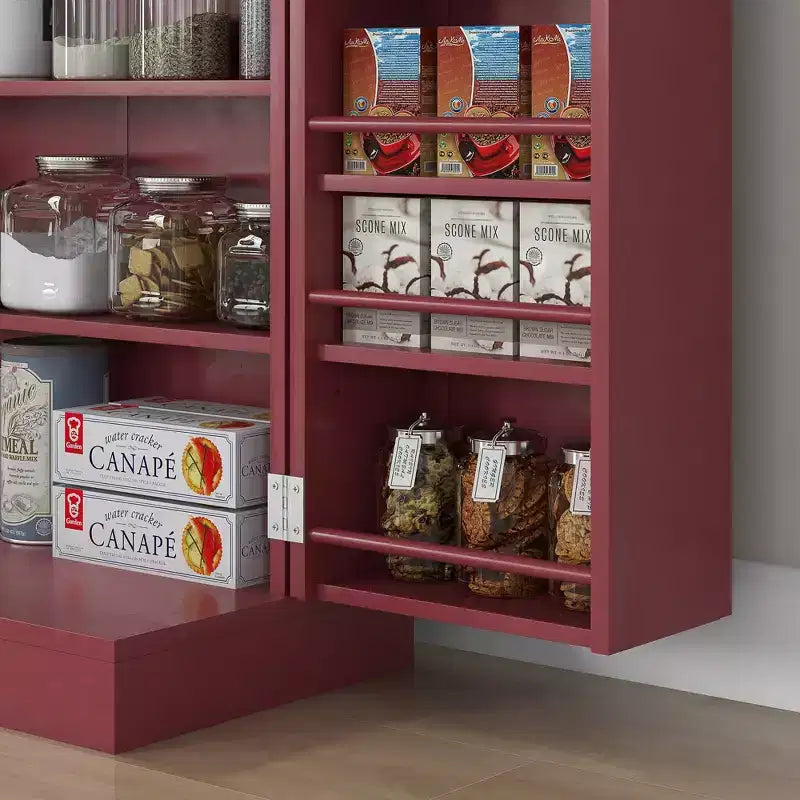 Meuble de rangement pour garde-manger de cuisine 41, armoire de cuisine autonome avec portes doubles, étagère à 5 niveaux, 12 casiers à épices et étagères réglables