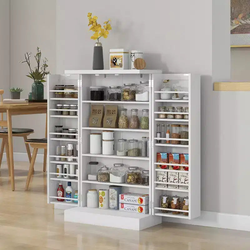 Meuble de rangement pour garde-manger de cuisine 41, armoire de cuisine autonome avec portes doubles, étagère à 5 niveaux, 12 casiers à épices et étagères réglables