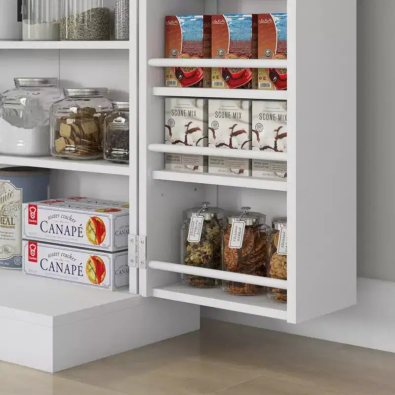 Meuble de rangement pour garde-manger de cuisine 41, armoire de cuisine autonome avec portes doubles, étagère à 5 niveaux, 12 casiers à épices et étagères réglables