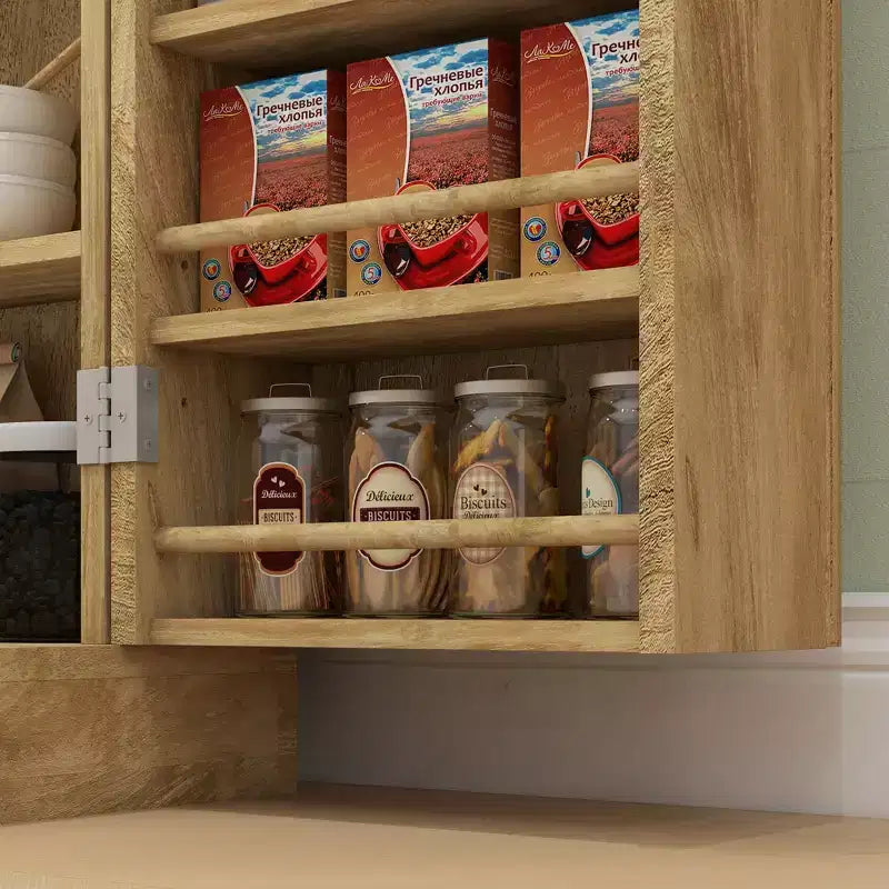 Meuble de rangement pour garde-manger de cuisine 41, armoire de cuisine autonome avec portes doubles, étagère à 5 niveaux, 12 casiers à épices et étagères réglables