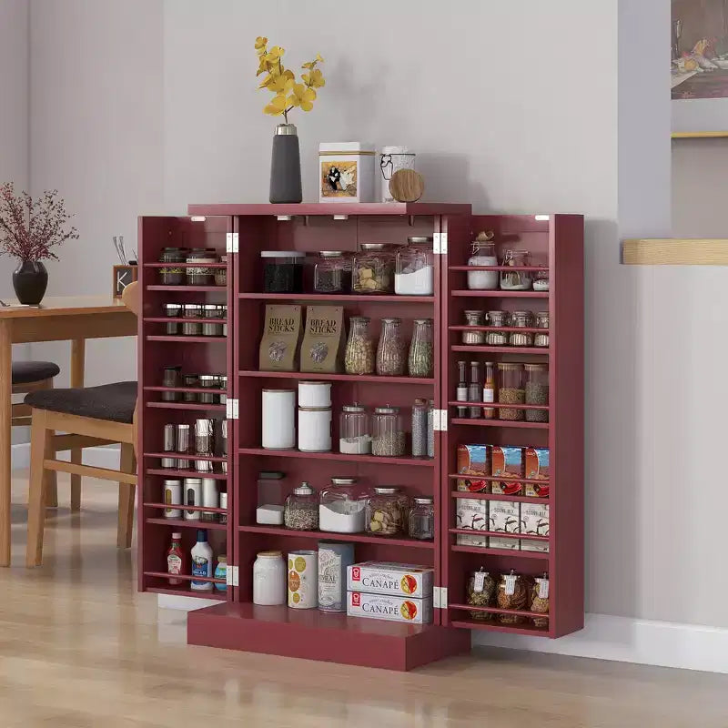 Meuble de rangement pour garde-manger de cuisine 41, armoire de cuisine autonome avec portes doubles, étagère à 5 niveaux, 12 casiers à épices et étagères réglables