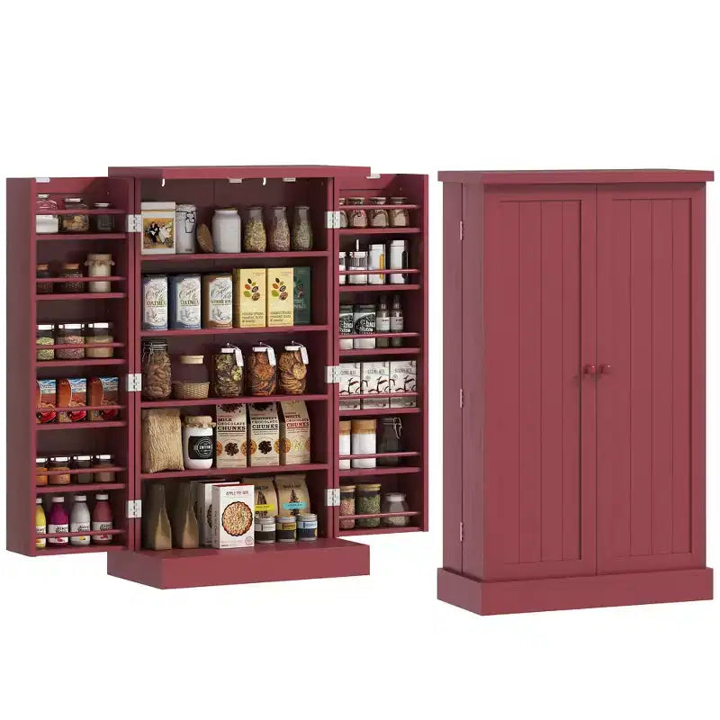 Meuble de rangement pour garde-manger de cuisine 41, armoire de cuisine autonome avec portes doubles, étagère à 5 niveaux, 12 casiers à épices et étagères réglables