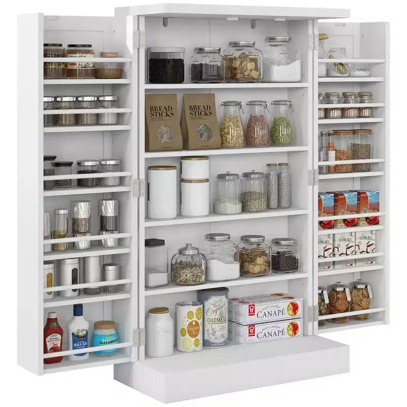 Meuble de rangement pour garde-manger de cuisine 41, armoire de cuisine autonome avec portes doubles, étagère à 5 niveaux, 12 casiers à épices et étagères réglables
