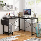 Bureau d'ordinateur en L réversible avec sac de rangement latéral et support d'unité centrale Gris foncé