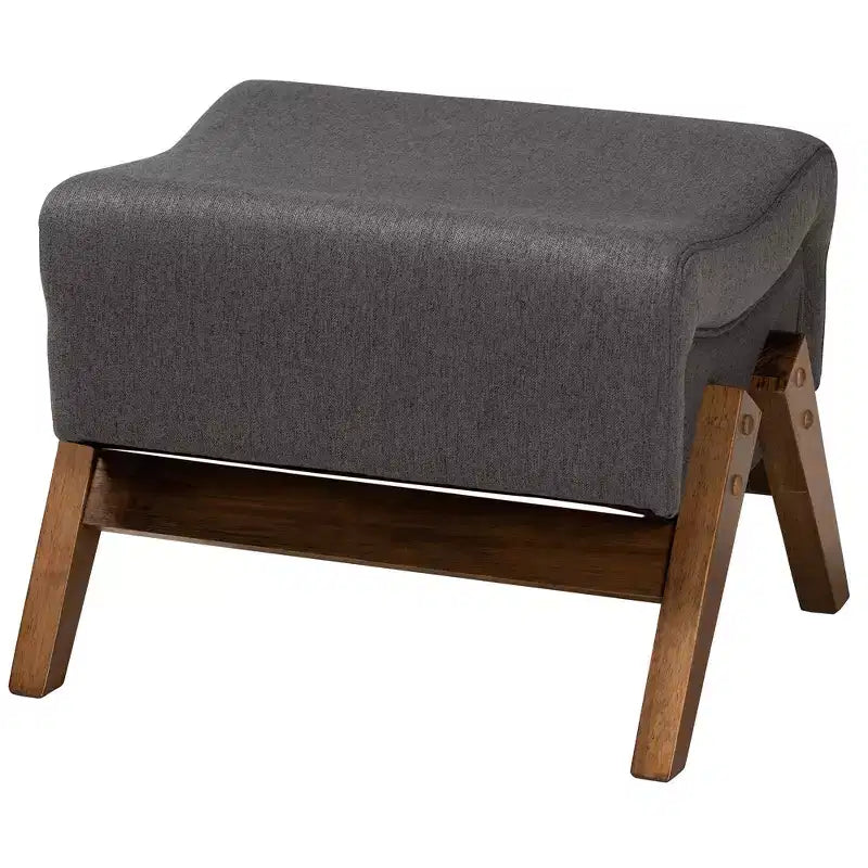 Pouf Hanson en tissu et bois de style moderne du milieu du siècle