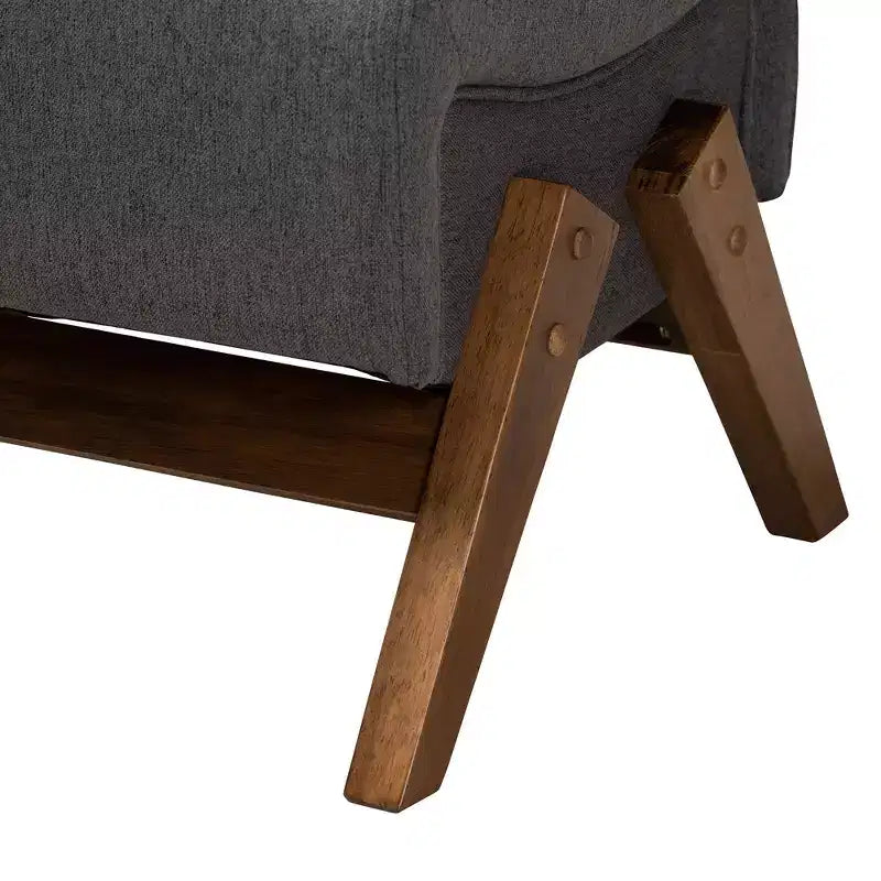 Pouf Hanson en tissu et bois de style moderne du milieu du siècle