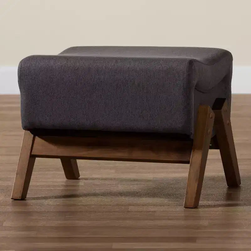 Pouf Hanson en tissu et bois de style moderne du milieu du siècle