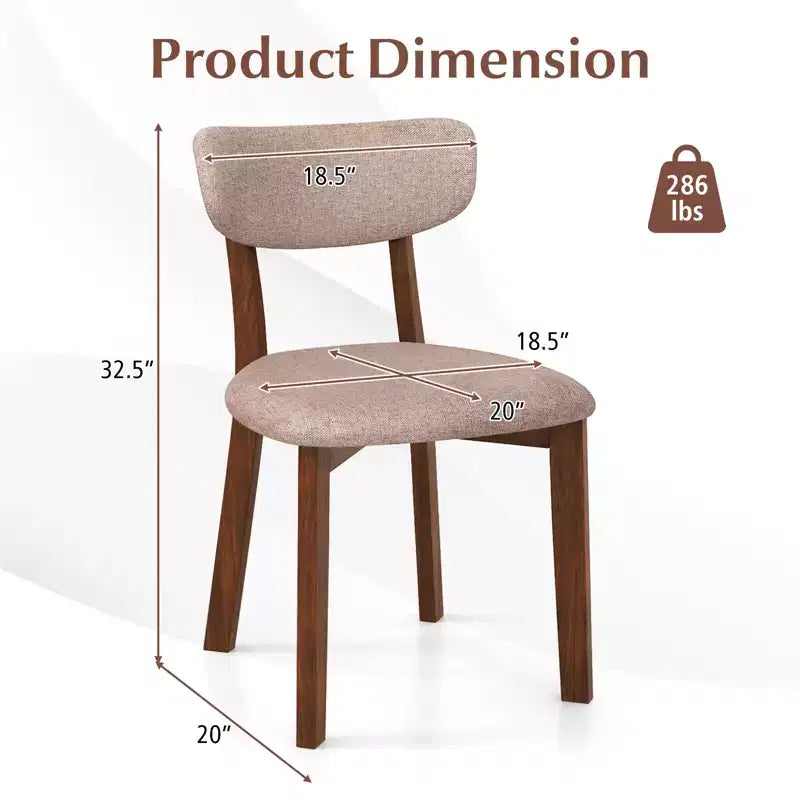 2 PCS Upholstered Dining Chairs with Solid Rubber Wood Frame, Curved Backrest Brown/Grey