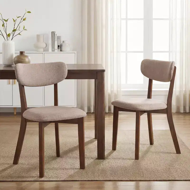 2 chaises de salle à manger rembourrées avec cadre en bois d'hévéa massif, dossier incurvé marron/gris