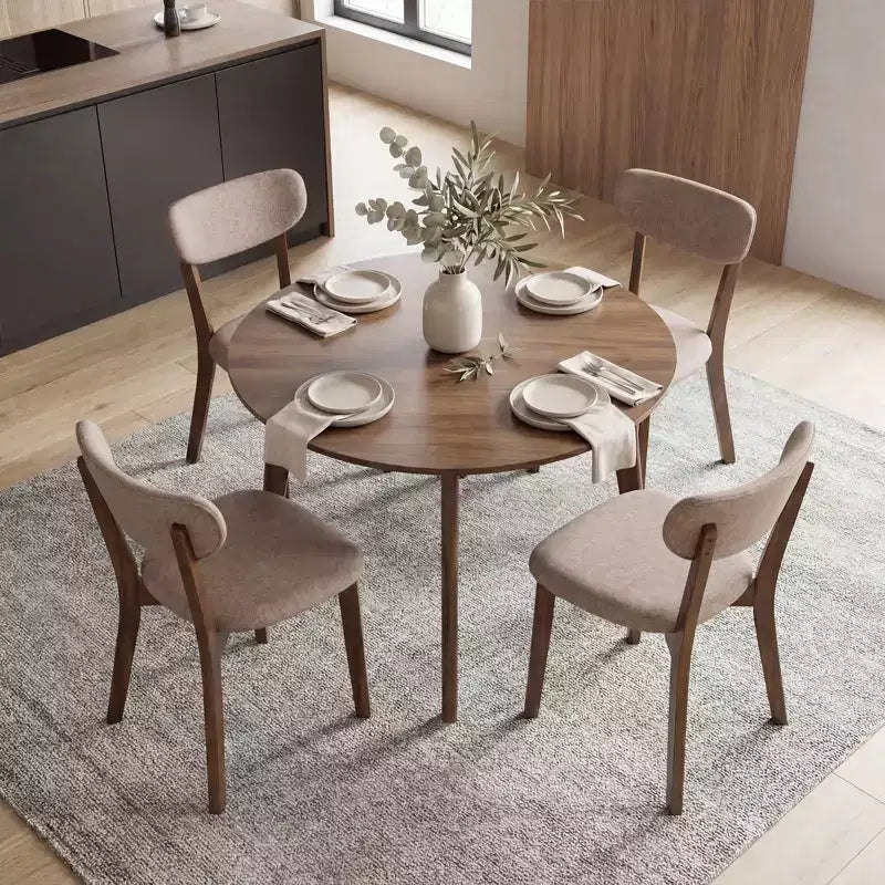 2 chaises de salle à manger rembourrées avec cadre en bois d'hévéa massif, dossier incurvé marron/gris