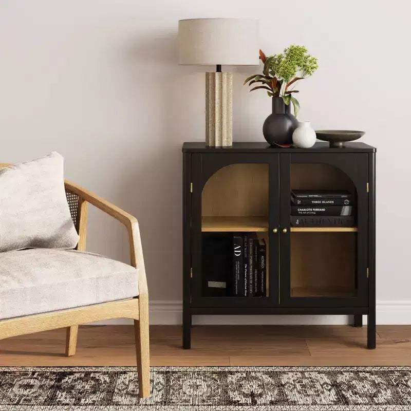 Meuble de rangement Mason en bois et verre avec portes