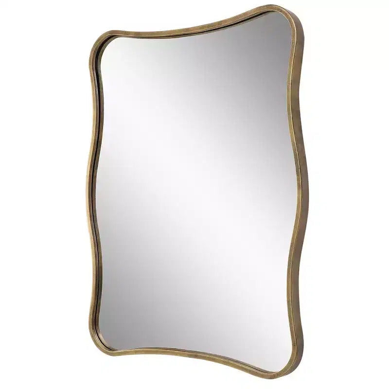 Miroir mural de courtoisie courbé 28 x 36 en or antique Pavie