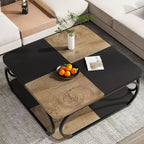 Table basse carrée basse à 2 niveaux 40 Farmhouse avec étagère de rangement en bois et cadre incurvé en métal robuste pour le salon