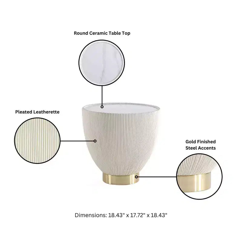 Table d'appoint Anderson moderne en similicuir avec plateau en céramique aspect marbre