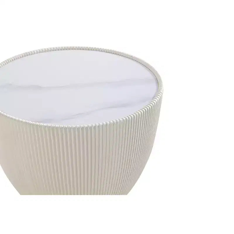 Table d'appoint Anderson moderne en similicuir avec plateau en céramique aspect marbre