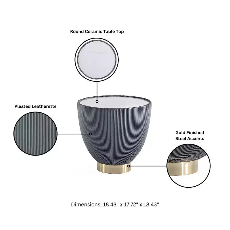 Table d'appoint Anderson moderne en similicuir avec plateau en céramique aspect marbre