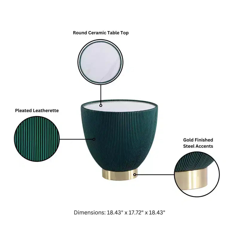 Table d'appoint Anderson moderne en similicuir avec plateau en céramique aspect marbre