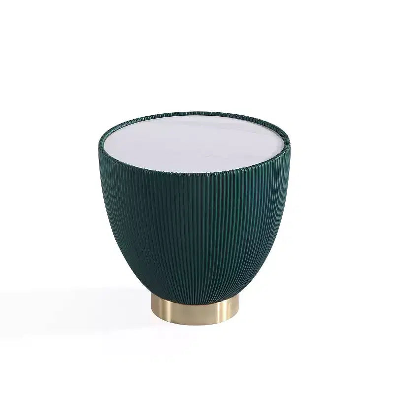 Table d'appoint Anderson moderne en similicuir avec plateau en céramique aspect marbre