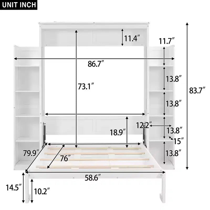 Lit escamotable/mural queen size avec étagères et lumières LED 4A
