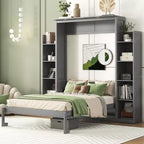 Full/Queen Size Murphy Bed/Wall Bed with Shelves and LED Lights 4A - ModernLuxe