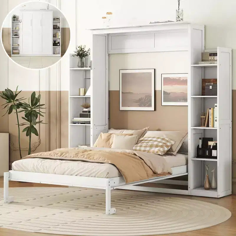 Lit escamotable/mural queen size avec étagères et lumières LED 4A