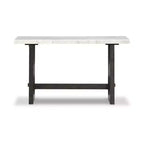 Table console Burkhaus, plateau en marbre naturel, console en chêne marron foncé pour salon
