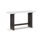 Table console Burkhaus, plateau en marbre naturel, console en chêne marron foncé pour salon