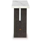 Table console Burkhaus, plateau en marbre naturel, console en chêne marron foncé pour salon