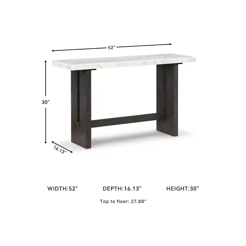 Table console Burkhaus, plateau en marbre naturel, console en chêne marron foncé pour salon