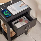 Table de chevet - avec station de charge, table d'appoint noire avec ports USB, tables de chevet avec étagère de rangement à 3 tiroirs