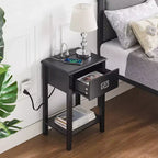 Table de chevet - avec station de charge, table d'appoint noire avec ports USB, tables de chevet avec étagère de rangement à 3 tiroirs