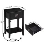 Table de chevet - avec station de charge, table d'appoint noire avec ports USB, tables de chevet avec étagère de rangement à 3 tiroirs