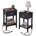Table de chevet - avec station de charge, table d'appoint noire avec ports USB, tables de chevet avec étagère de rangement à 3 tiroirs