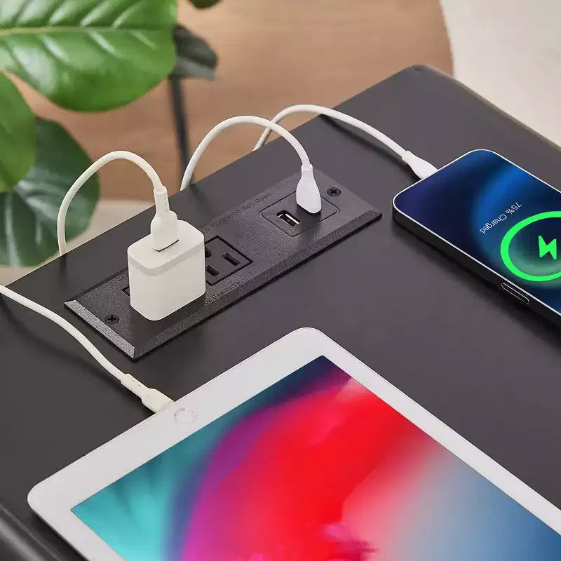Table de chevet - avec station de charge, table d'appoint noire avec ports USB, tables de chevet avec étagère de rangement à 3 tiroirs