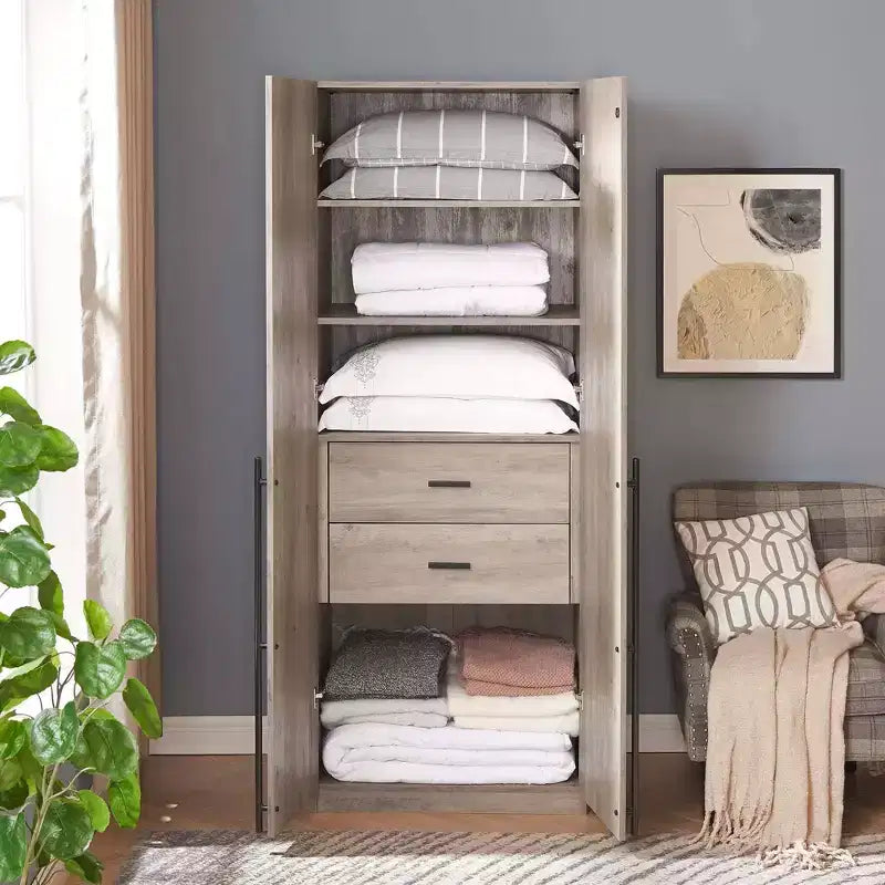 Armoire penderie 2 portes et 2 tiroirs Lee